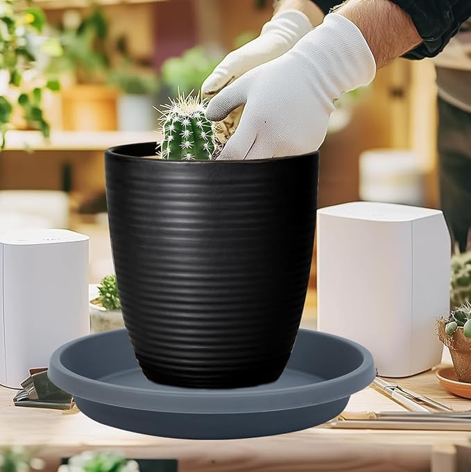 NIMYAU Plant Saucer Round 10 Inch 2 Pack Thickened Plastic Drip Trays for Indoor Plants and Outdoor Pots
