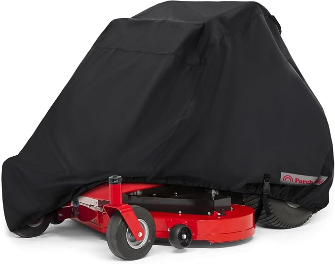 Porch Shield Zero Turn Mower Cover - Waterproof Heavy Duty Riding Lawn Tractor Cover (Up to 62 inches Decks, Black)
