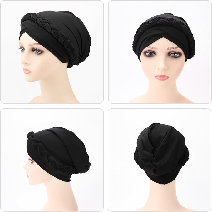 DRESHOW African Women Turban Caps Beanie Twist Headscarf Pre-Tied Twisted Braid Headwraps for Women Chemo Cancer Cap