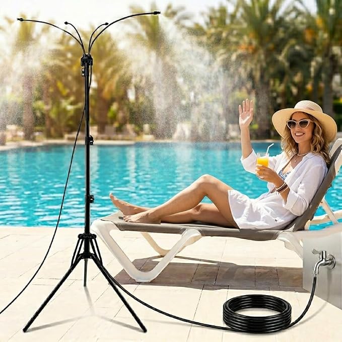 Stand Misters for Outside Patio, 40.55"-62.99" Adjustable Height Outdoor Stand Up System with 26FT Hose, Portable Water Misters for Mist Playing,Patio Cooling,Backyard,Sprinkler