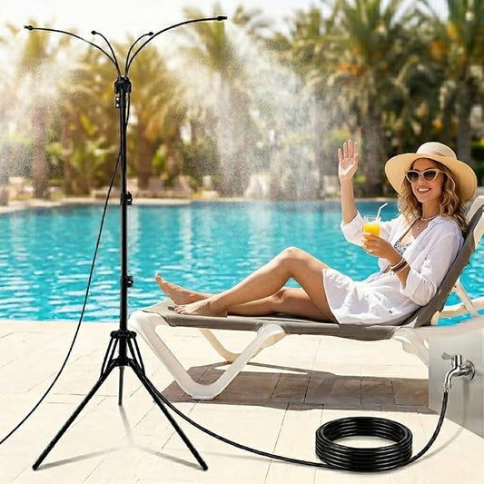 Stand Misters for Outside Patio, 40.55"-62.99" Adjustable Height Outdoor Stand Up System with 26FT Hose, Portable Water Misters for Mist Playing,Patio Cooling,Backyard,Sprinkler