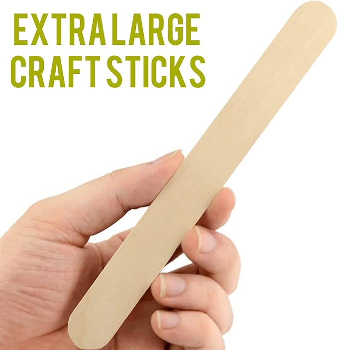 WISYOK 8'' Jumbo Craft Sticks, 300pcs Extra Large Tongue Depressors, Natural Premium Wood, Plant Labels, Hair Removal and Waxing Supplies
