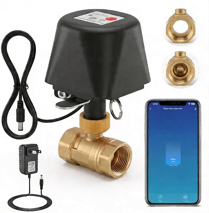 Smart WiFi Water Valve, Brass Motorized Ball Valve with Timer & App Remote Control, Alexa/Google Home Compatible, Ideal for Garden Sprinkler, Pool Filling, Greenhouse & Hydroponics, 3/4" NPT