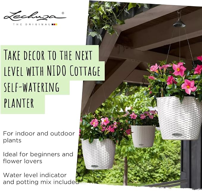 Lechuza Nido Cottage 28 White, Self-Watering Hanging Planter, D10.6 H9.1 in