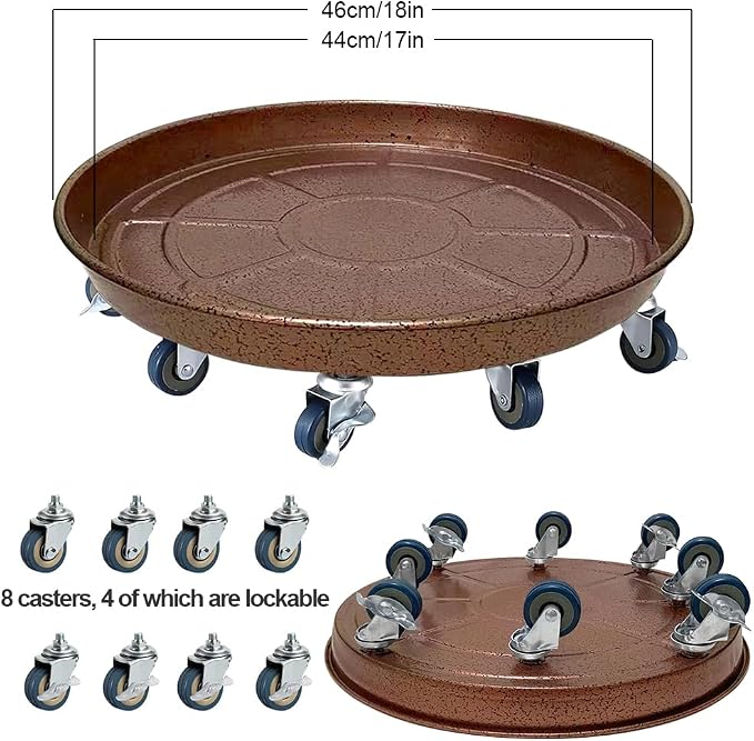 Rolling Plant Caddy Dolly with Wheels, 18" Heavy Duty Plant Stand on Casters for Planters, Wheeled Plant Roller Base for Indoor Outdoor Flower Pot, Bronze, 1 Pack