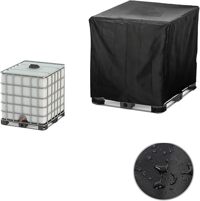 IBC Tote Cover 250 Gallon, Heavy Duty Waterproof IBC Tote Lid, Rain Barrel Cover, Water Tank Cover, Water Tote Cover, IBC Cover(Black,550 Gallon)