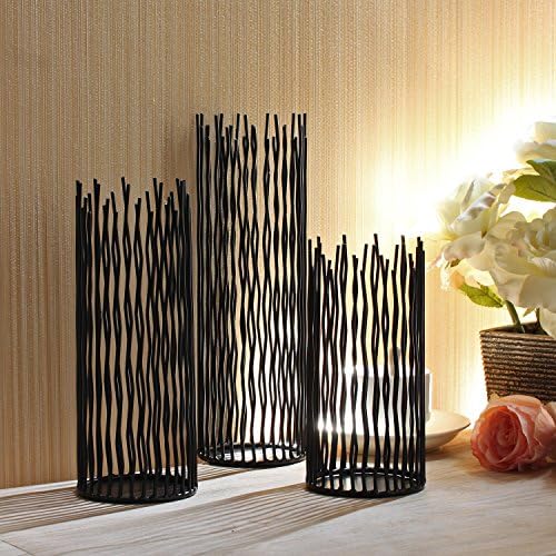 Set of 3 Metal Iron Candle Holder, Black Candlestick Modern Table Centerpiece for Indoor & Outdoor Decor, Dining Room, Home Decoration by GiveU