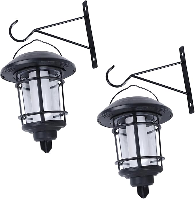 Dynaming Solar Purple Flame Wall Lanterns, Outdoor Halloween Hanging Lights, Flickering Flame LED Auto On/Off Wall Mounted Sconce Lights with Hooks, Waterproof for Garage Stair Patio Porch, 2 Pack