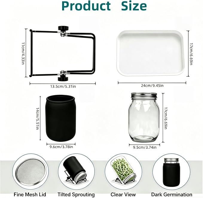 Lanxiu Sprouting Jar Kit, 2PCS Wide Mouth Mason Jars with Sprout Lids | Sprouter Set, with Breathable Sprout Lids, Fast Draining Design, Perfect for Growing Alfalfa, Broccoli, Bean Sprouts