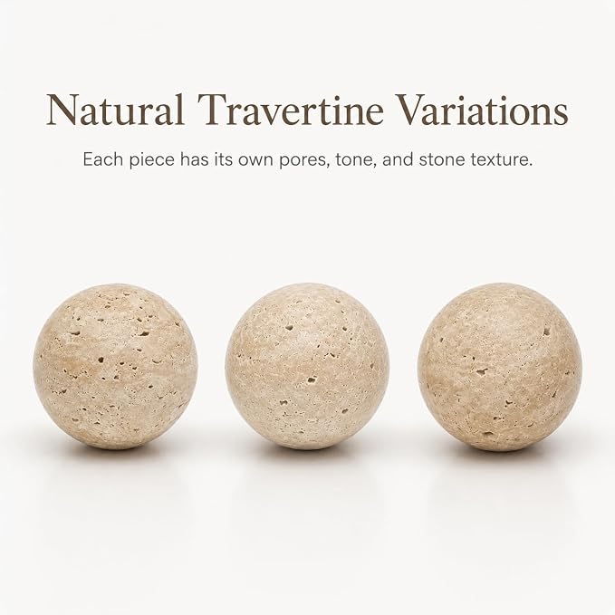 Natural Travertine Decorative Sphere, 1.18 Inch Small Stone Ball Decor, Hand-Polished Beige Orb Accent for Trays, Shelves, Dresser and Coffee Table