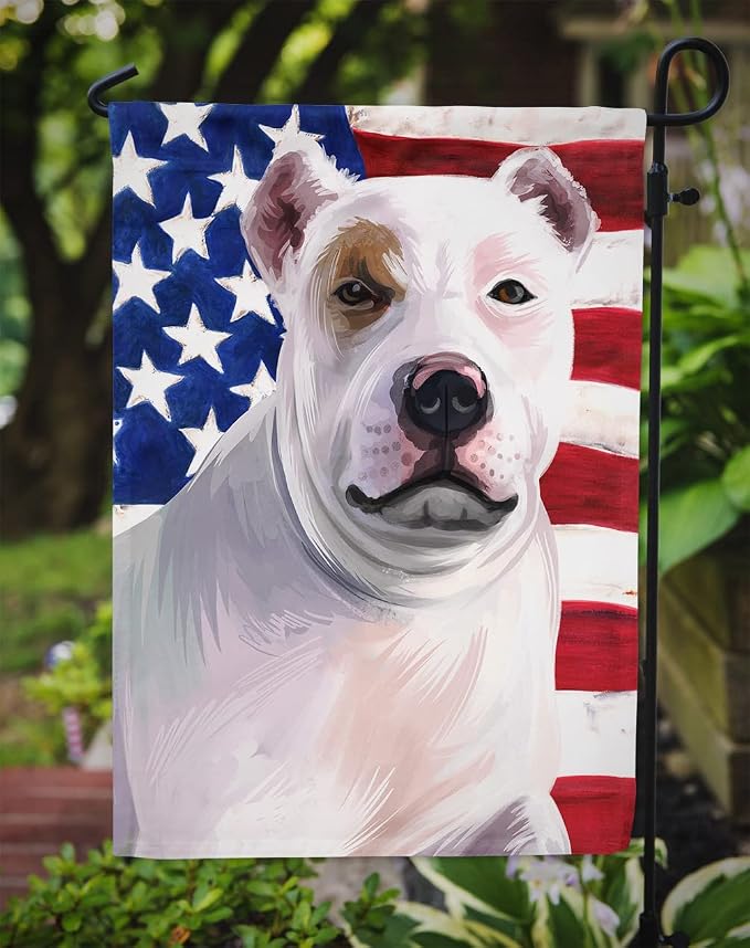 Caroline's Treasures CK6470GF Bully Kutta Dog American Flag Garden Flag Mailbox Flag Decorative Yard Flag Banner Outside Patio Artwork Yard Flower Beds, Garden Size, Multicolor