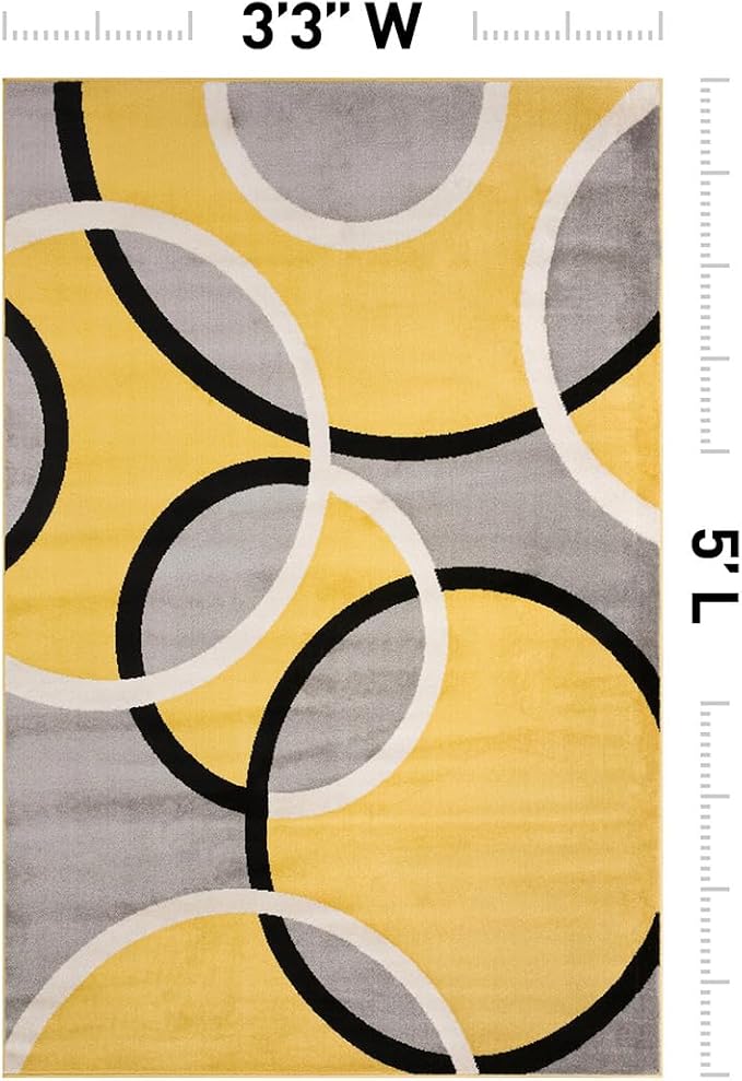 Rugshop Abstract Circles Contemporary Living Room Area Rug Yellow 3'3" x 5' | Rectangular, Jute Backing, Size 3'3" x 5', Bedroom, Dining Room, Home Office, Kitchen, Entryway, Hallway, Nursery, Kids Room