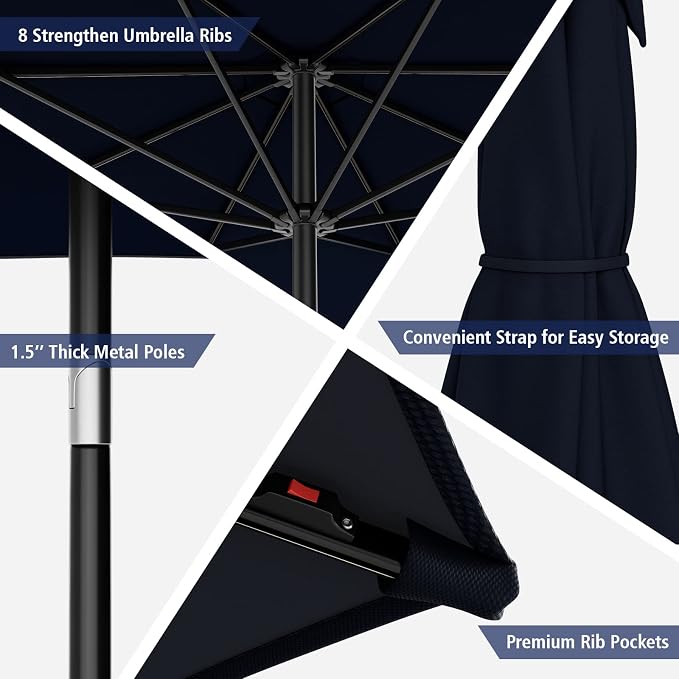 HAPPYGRILL 10 FT Solar Patio Umbrella with 112 LED Light, Outdoor Umbrella with Tilt Adjustment, Crank System, 8 Metal Ribs & Vented Top, Deck Table Market Umbrella for Garden Pool Deck Yard