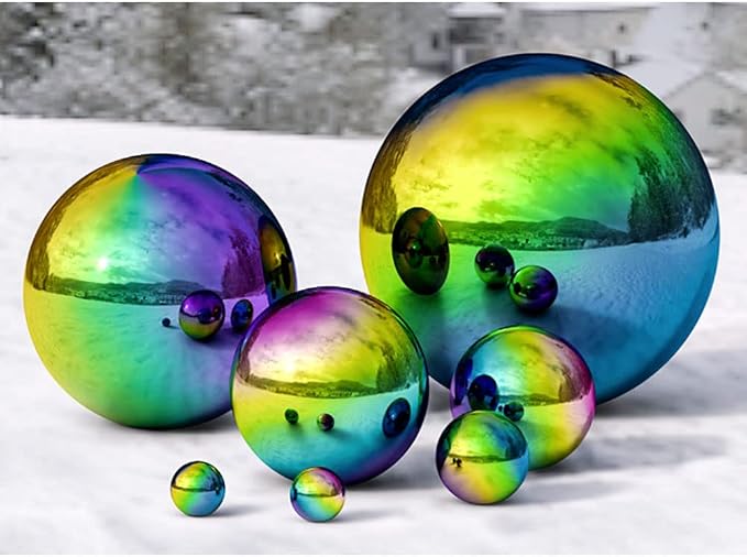 15 inch Diameter Gazing Ball,Rainbow Stainless Steel Polished Reflective Smooth Garden Sphere Globe Mirror,Colorful and Shiny Addition to Any Garden or Home