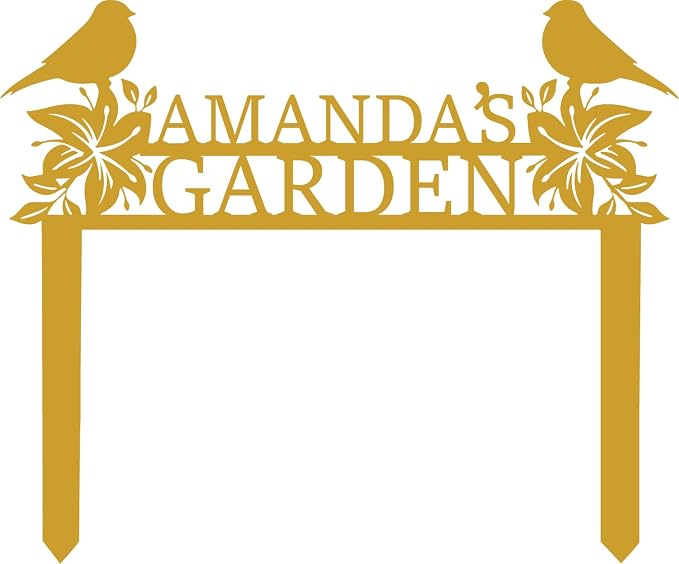 Personalized Garden Sign with Stake, Custom Metal Garden Name Sign with Flowers and Birds, Flower Yard Family Name Art for Outdoor, Farmhouse Decoration, Housewarming Gift