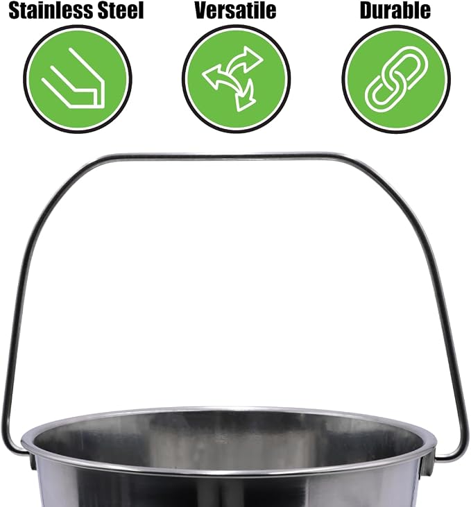 Grip Stainless Steel Bucket (5 Gallon)- Great for Pets, Cleaning, Food Prep - Hang on Fences, Cages, Kennels - Home, Garage, Workshop