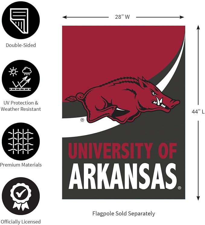 Team Sports America NCAA University of Arkansas House Flag, 28 x 44, Double Sided Garden Flags for Outside, Outdoor College Flags & Banners for Garden Patio, Indoor Wall Decor Flag for Room
