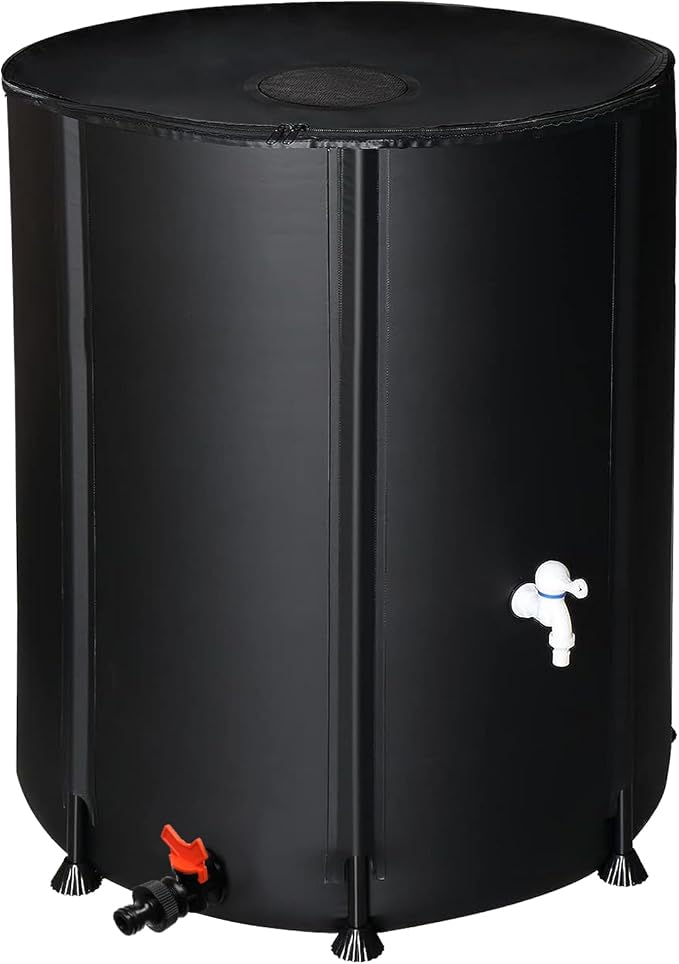 132 Gallon Folding Rain Barrel Water Tank, Portable Water Storage Tank, Rainwater Collection System Downspout, Upgraded Water Catcher Container with Filter (Black, 132 Gallon)