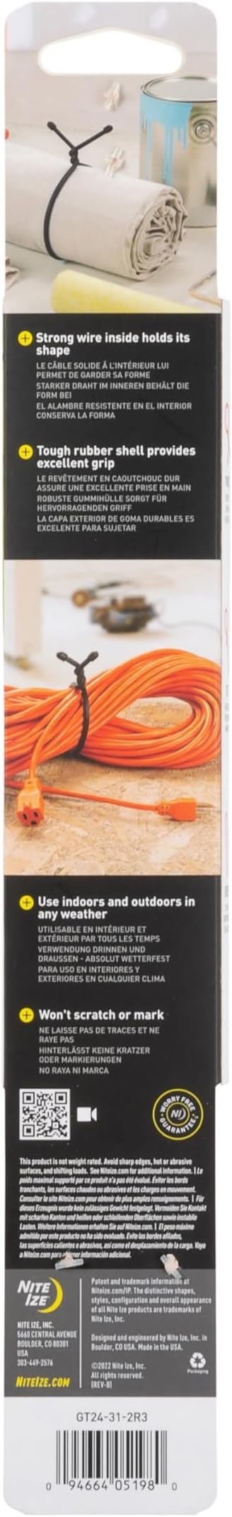 Nite Ize Gear Tie Original Reusable Rubber Twist Tie - Strong Bendable Wire for Indoor & Outdoor Use - Durable Rubber Exterior - Waterproof, UV-Resistant & Flexible Organizer - 24 inch (3 Pack)