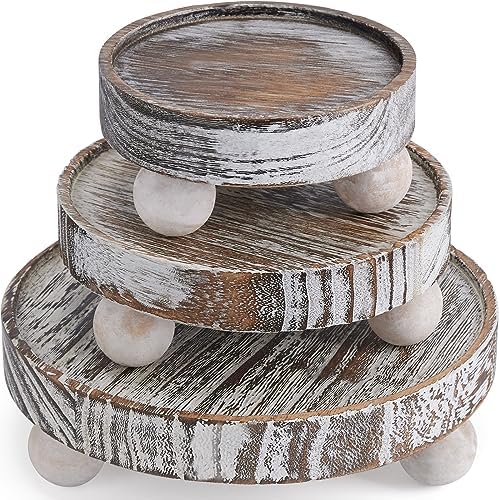 VIVIRBIEN 3PCS Wood Risers for Decor Mini Wooden Stool Display Stand with Removable Feet Farmhouse Rustic Decor Risers for Display Decorative Wood Pedestal Stand for Candles, Plants, Cups by VIVIRBIEN