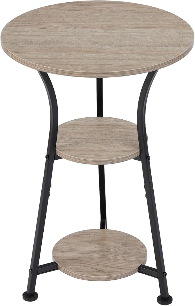 Dulcii 3-Tier Round Side Table with Storage, Industrial End Table for Living Room, Rustic Wood & Metal Bedside Nightstand, Accent Plant Stand for Bedroom Corners & Small Spaces