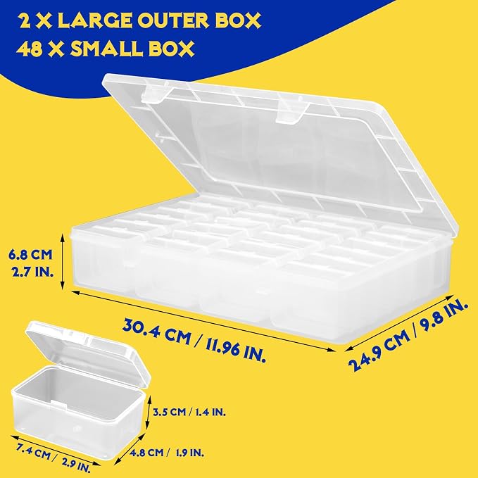 50pc Small Bead Organizer Box, Clear Rectangular Storage Containers with Lids, Plastic Craft Storage Box Cases, Mini Small Parts Organizer for Jewelry, Nails, Screws, Seeds and Labels