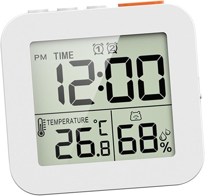 Digital Timer Shower Clock with Alarm, Bathroom Kitchen Wall Clock, White