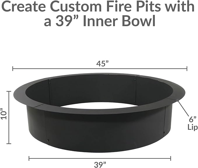 Sunnydaze Outdoor Fire Pit Ring - Heavy-Duty Round Steel Fire Ring Insert - DIY Above or In-Ground - 45-Inch Outer/39-Inch Inner Diameter