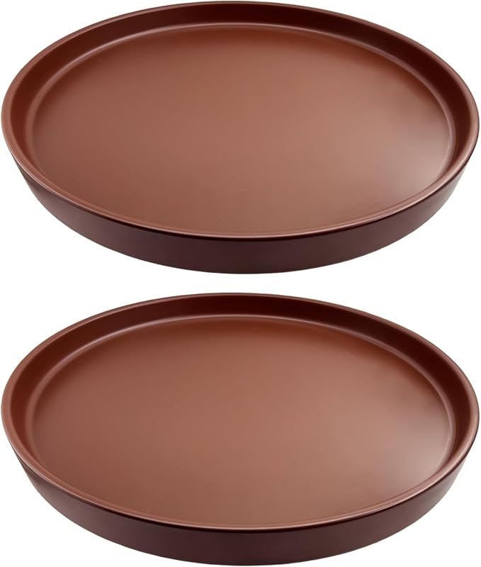 Yukfona Ceramic Plant Saucer Tray 2 Pcs 6.4 Inch Brown, 6.4" OD x6.02 ID x0.9 Deep| Fits flower pots Bottom≤ 6.02", Heavy Duty Glazed Round Planter Drip with Catch Basin for Indoor Outdoor Plants