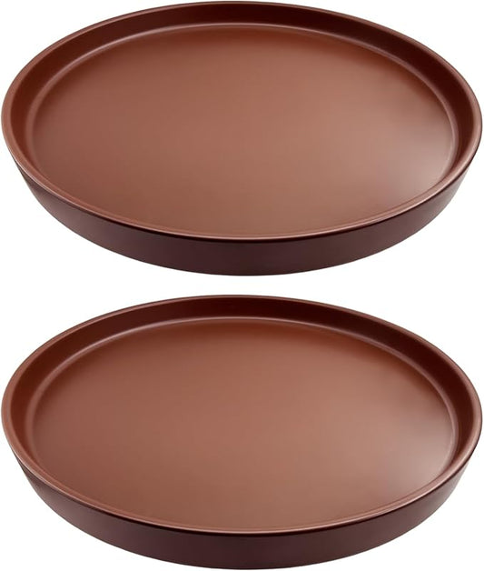 Yukfona Ceramic Plant Saucer Tray 2 Pcs 6.4 Inch Brown, 6.4" OD x6.02 ID x0.9 Deep| Fits flower pots Bottom≤ 6.02", Heavy Duty Glazed Round Planter Drip with Catch Basin for Indoor Outdoor Plants
