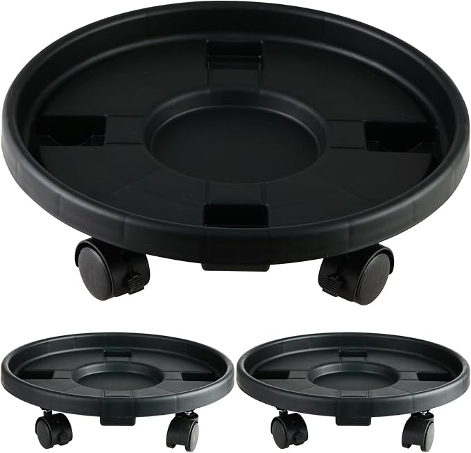 3 Pakcs Large Plant Caddy with Wheels 15.8" Rolling Plant Stands Heavy-duty Plastic Plant Roller Base Pot Movers Plant Saucer on Wheels Indoor Outdoor Plant Dolly with Caster Tray Coaster, Black