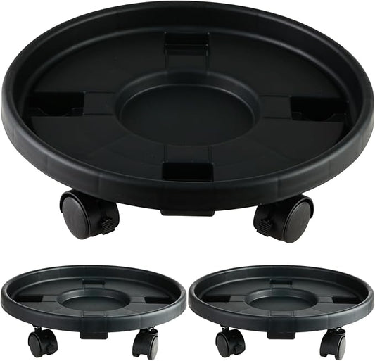 3 Pakcs Large Plant Caddy with Wheels 15.8" Rolling Plant Stands Heavy-duty Plastic Plant Roller Base Pot Movers Plant Saucer on Wheels Indoor Outdoor Plant Dolly with Caster Tray Coaster, Black