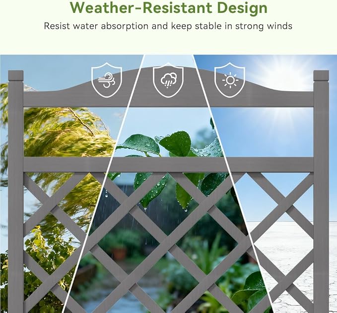 COMHOMA 2 Pack Planter Box with Trellis and Wheels, 48In Elevated Raised Garden Bed, Drainage Holes, Outdoor Lattice for Climbing Flowers, Vegetables, Patio Balcony, Gray