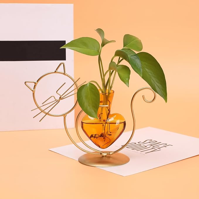 Plant Terrarium Plant Propagation Station Cat Lover Gifts for Women | Plant Lovers Home Office Decor Cat Desk Accessories