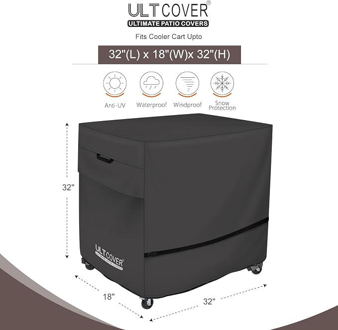 ULTCOVER Waterproof 65-80 Quart Patio Cooler Cart Rolling Ice Chest Cover 32L x 18W x 32H inch, Black