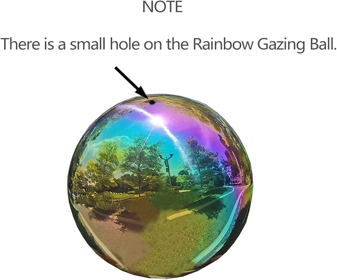 Rainbow Gazing Globe Mirror Ball, Metal Shiny Hollow Sphere Sparkling Housewarming Outdoor Ornament (6 Inch)