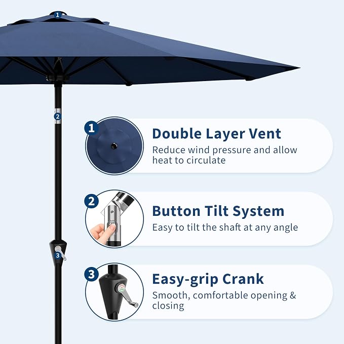 Garvee 10FT Patio Umbrella - Outdoor Table Umbrella with Smooth Crank Lift, Push Button Tilt and 8 Sturdy Ribs - Market Umbrella UV Protection Waterproof for Pool, Deck, Yard, Garden