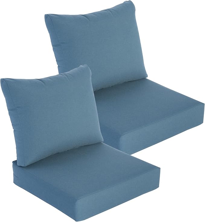 Goodgoods 22 x 24 Outdoor Patio Deep Seat Cushions 2-Pack, 1000+ Hours Fade-Resistant & Water-Resistant Outdoor Furniture Chair Cushions with 35D High-Resilience Foam for Sofa Chair, Light Blue