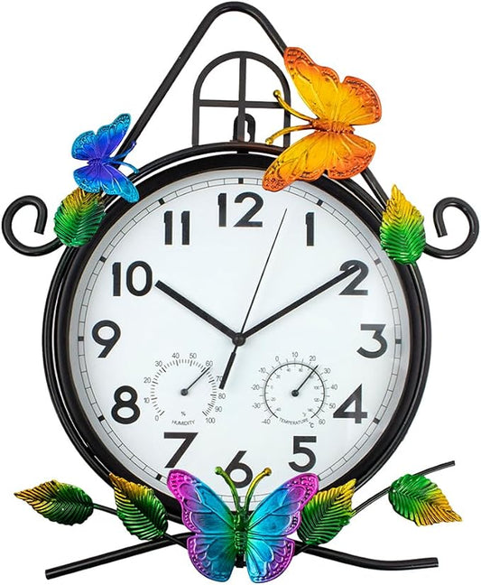 14.5'' Large Outdoor Clock with Thermometer & Humidity | Silent No-Ticking, Easy to Read, Quartz Clock Waterproof, Decor for Patio, Living Room, Kitchen, Black