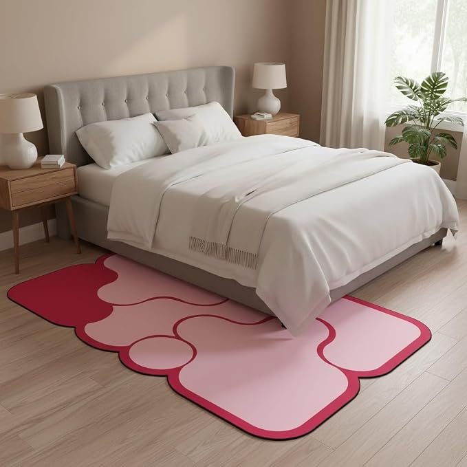 Hot Pink Ombre Irregular Shaped Rugs for Living Room Entryway Dorm Nursery Entrance Bedroom Dining Room Durable Home Throw Carpets Non Shedding Thin Soft Comfort Abstract Geometric Area Rug 9x12