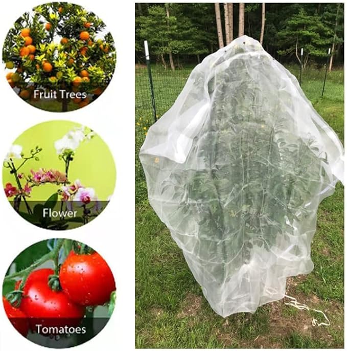 Agfabric 2 Pack Fruit Tree Netting Protection Bag with Drawstring,3.2x4.9 FT Garden Netting Insect Pest Barrier,Bird Netting Plant Covers for Vegetables Fruits Flower,White