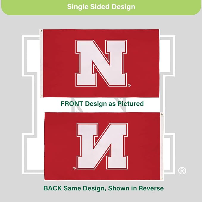 NCAA University of Nebraska Flag with Grommets, 3'x5' Nebraska Cornhuskers Outdoor College Flags & Banners for Garden Patio Indoor Wall Décor