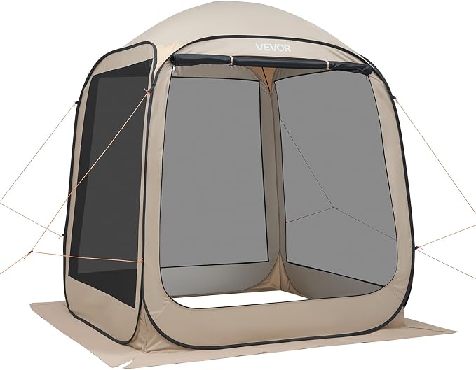 VEVOR Screen House Tent 6x6FT Pop-Up Screen Tent for 4–6 Person, Portable Screen Room Gazebo with Netting, Carry Bag & Ground Stakes, Instant Screen Canopy for Patio Backyard Garden Camping