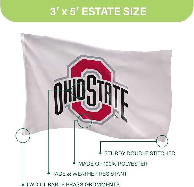 NCAA Ohio State University Flag with Grommets, 3'x5' Ohio State Buckeyes Outdoor College Flags & Banners for Garden Patio Indoor Wall Décor