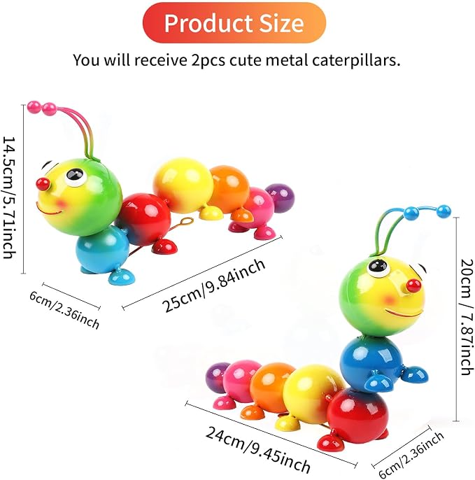 Cruis Cuka Metal Caterpillar Statue Yard Art Garden Decor for Outside Patio Lawn Ornaments Fence Decorations Family,Friends,Garden Lovers - Set of 2(Colorful NEW)