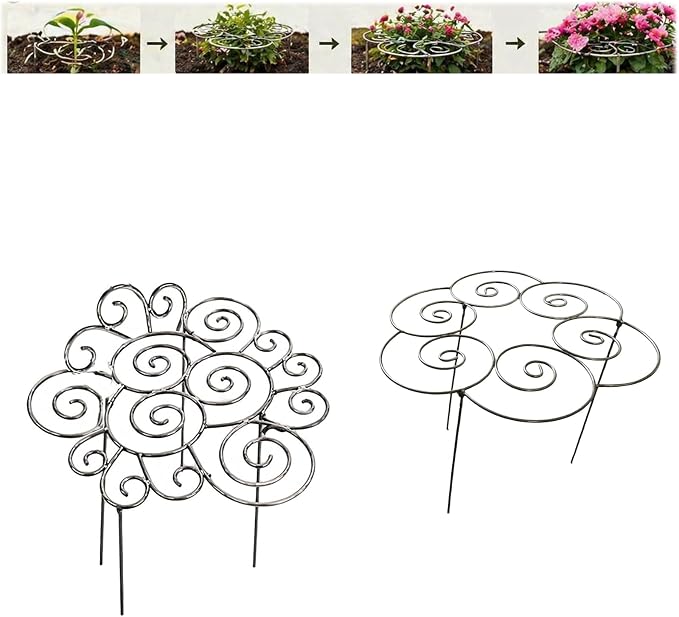 Metal Plant Support Ring for Garden, Heavy-Duty Peony & Dahlia Cage, Stackable Flower Support for Indoor & Outdoor Plants, Decorative Grow-Through Ring, Orchid Clip
