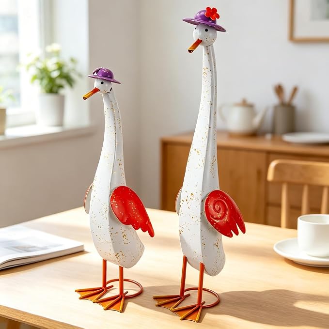 22" Duck Garden Statue Set of 2 Metal Ducks | Outdoor Yard Art Porch Animal Figurine Lawn Ornament Rustproof Yard Sculptures for Outside Patio Backyard Decorations