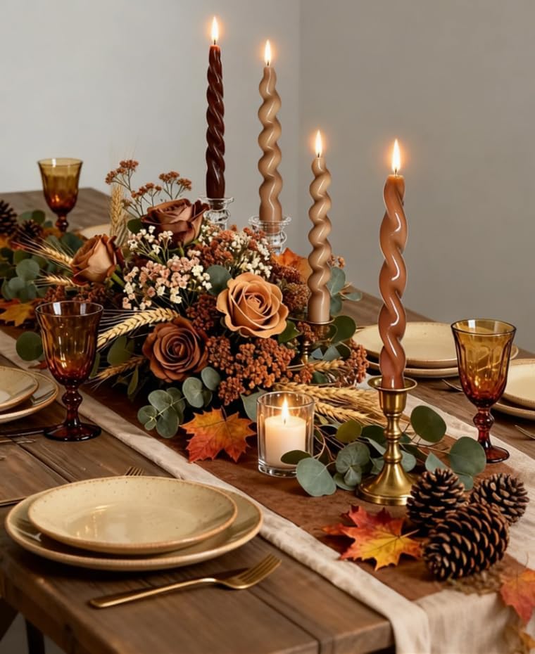 4Pcs Light Brown Taper Candles 7.87in, Spiral Twisted Fall Candlesticks - Image 3