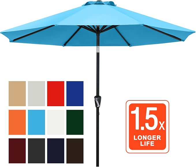 ABCCANOPY 10FT Patio Umbrella, Outdoor Windproof Table Umbrella with Push Button Tilt and Crank for Garden, Lawn, Deck & Backyard (Aquamarine)