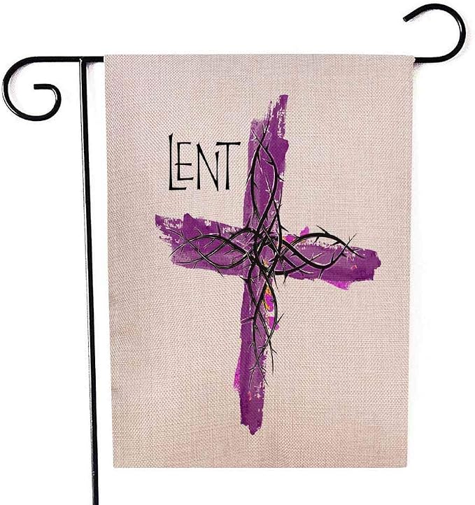 EMMTEEY Garden Flag Double Sided Burlap Decoration 12.5X18Inch for Yard Outdoor Decor Garden Flag Lent Cross Purple Watercolor Style Christian Religion Abstract Artistic Religious Graphic